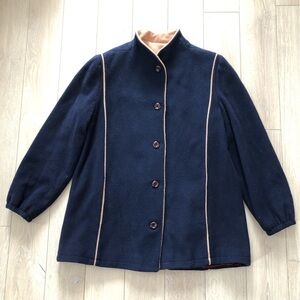 Vintage Wool Blend Lined Jacket in Navy and Beige